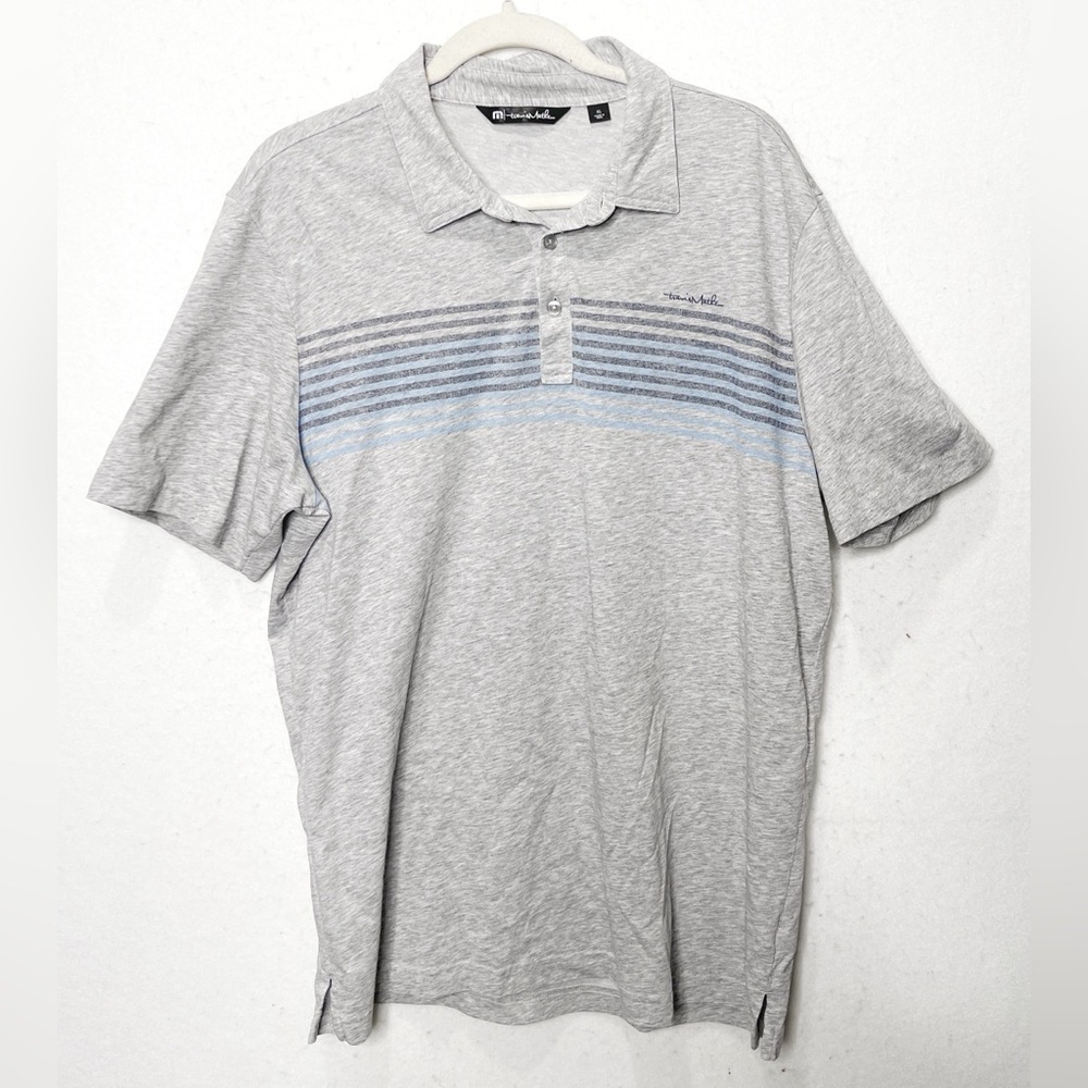 Travis Mathew Summer Storm Golf Polo Shirt Gray‎ Stripe Short Sleeve Golf Casual